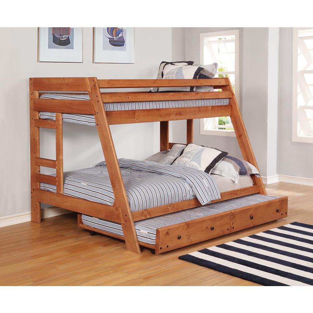 Wrangle Hill Twin Over Full Bunk Bed with Built-in Ladder Amber Wash. Picture 4