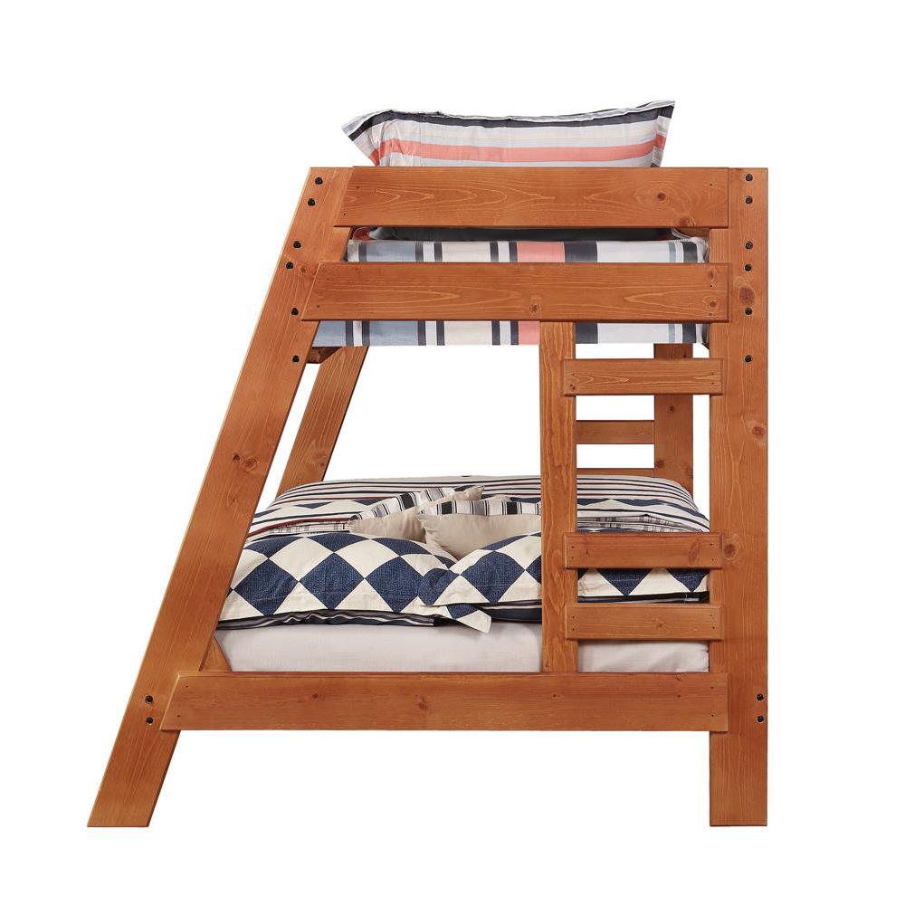 Wrangle Hill Twin Over Full Bunk Bed with Built-in Ladder Amber Wash. Picture 5