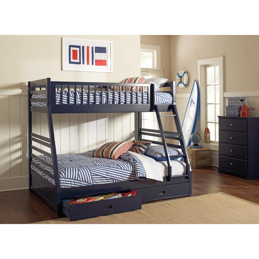 Ashton Twin Over Full 2-drawer Bunk Bed Navy Blue. Picture 3