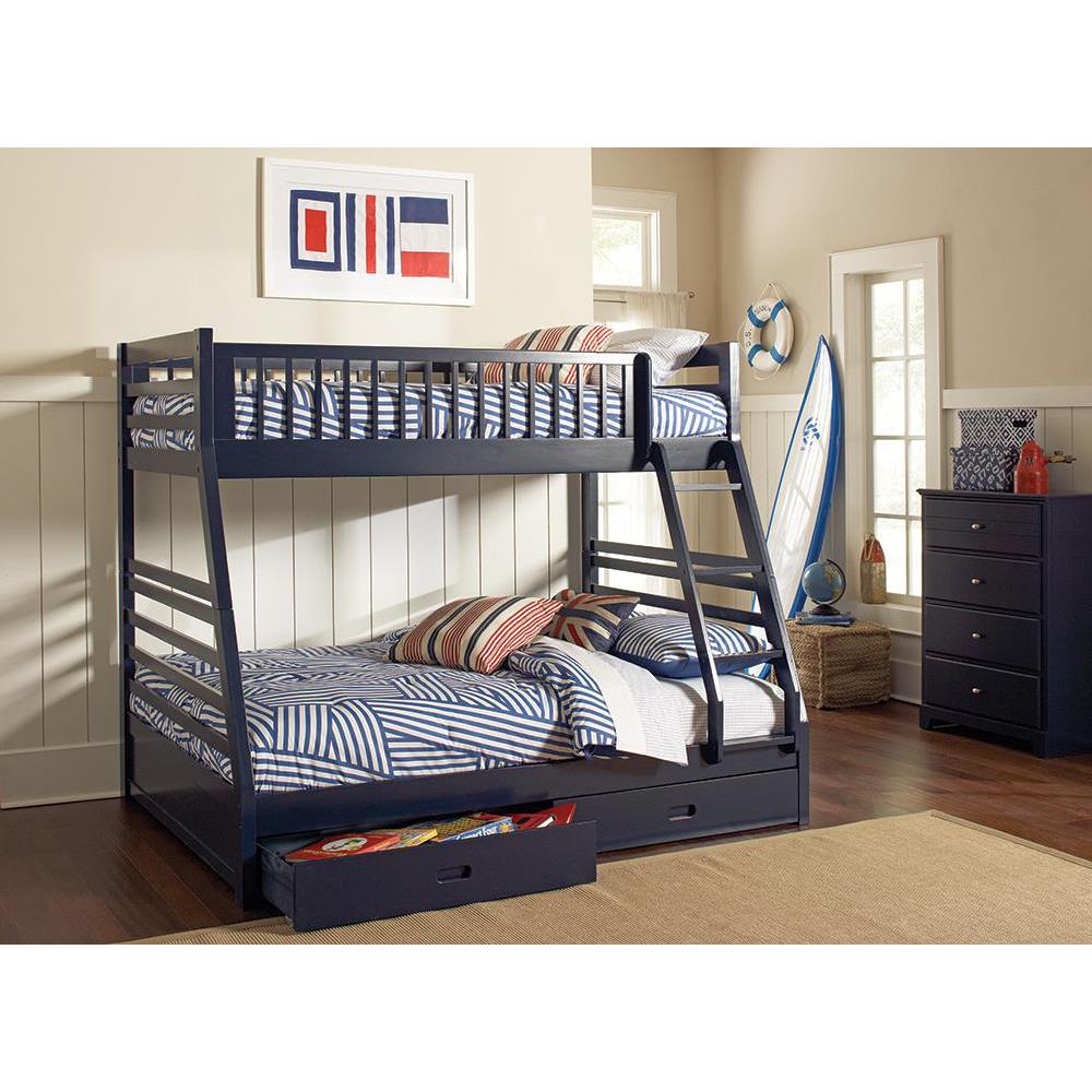 Ashton Twin Over Full 2-drawer Bunk Bed Navy Blue. Picture 2