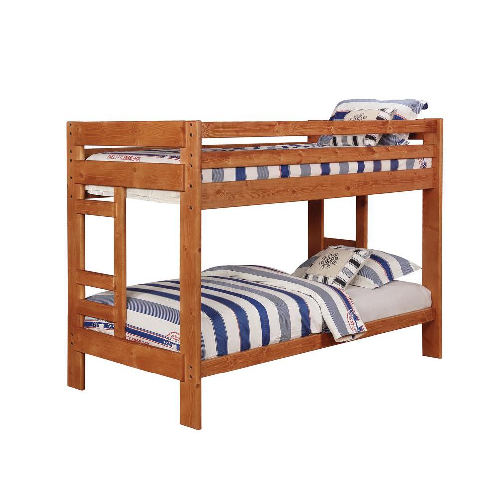 Wrangle Hill Twin Over Twin Bunk Bed Amber Wash. Picture 1