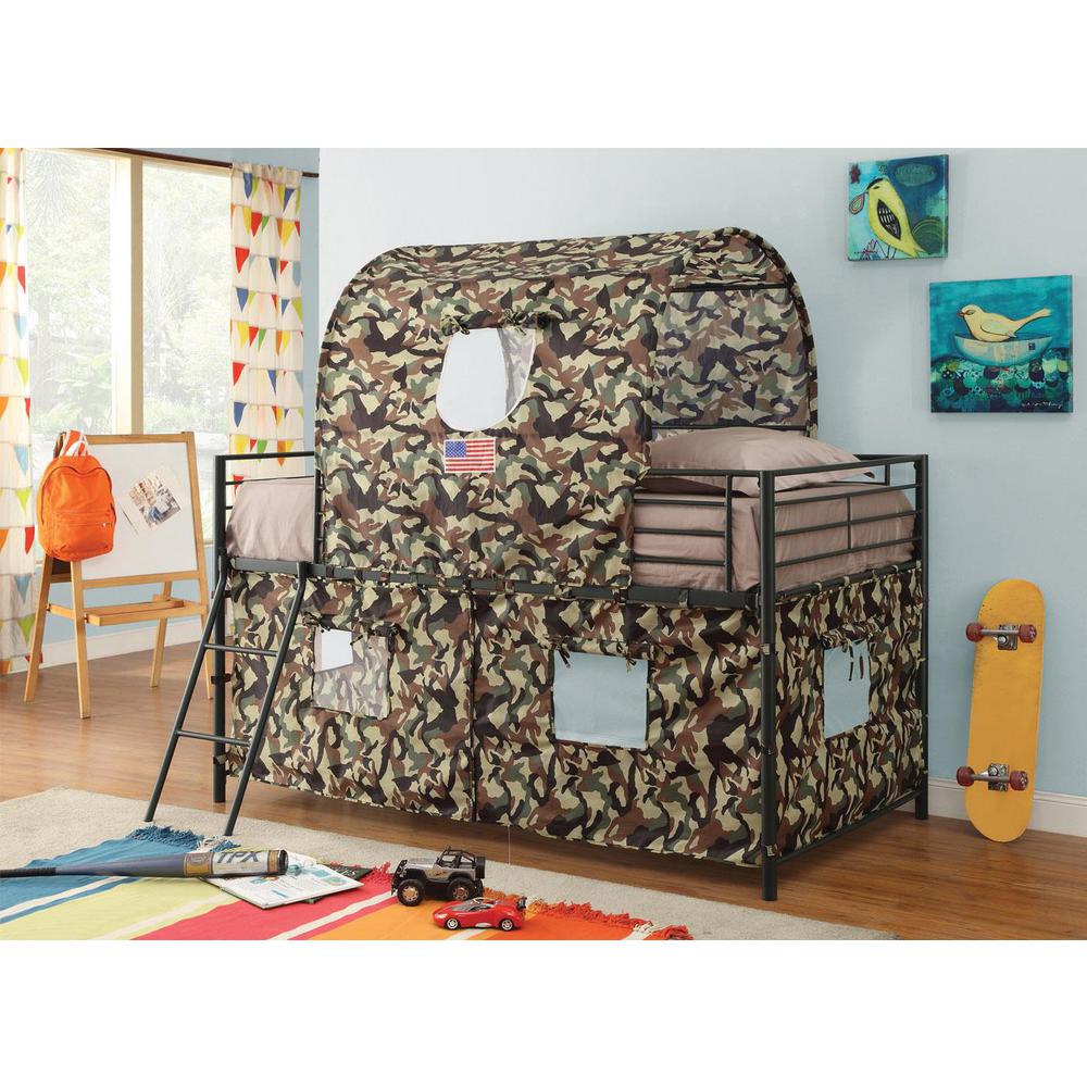 Camouflage Tent Loft Bed with Ladder Army Green. Picture 1