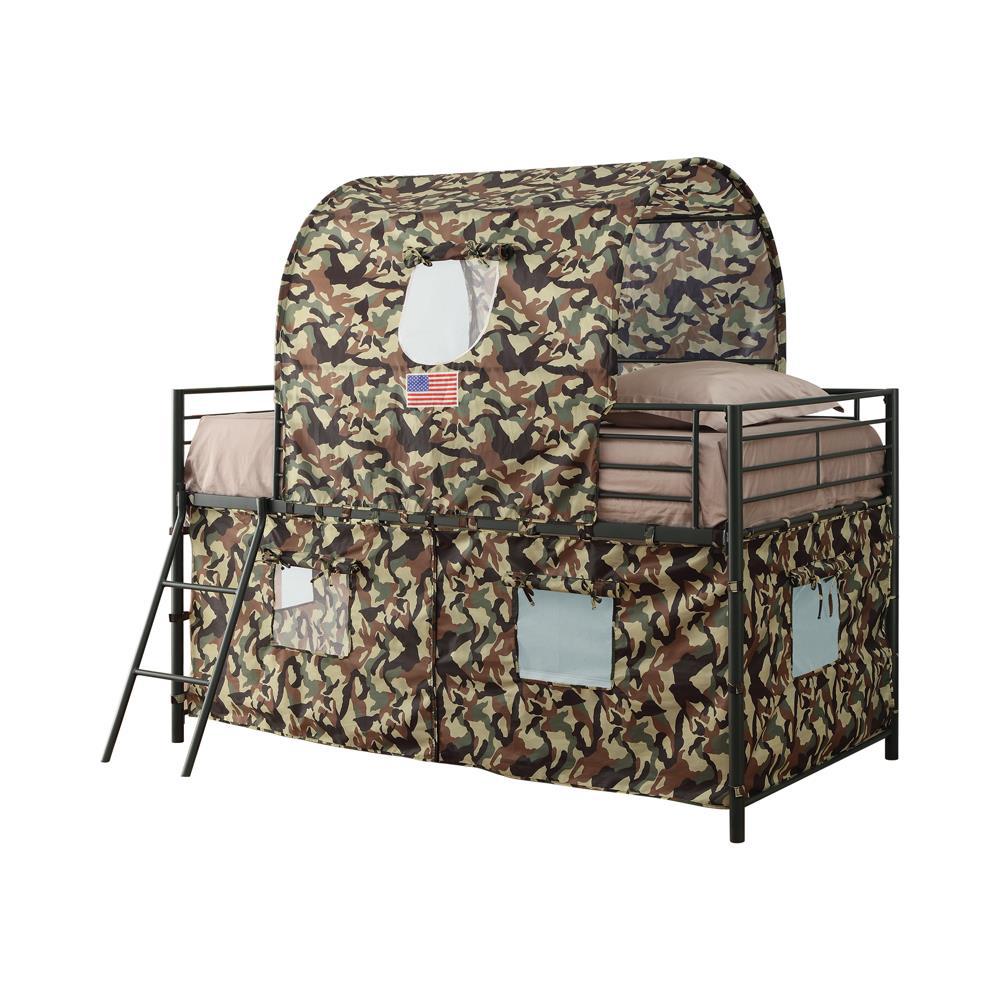 Camouflage Tent Loft Bed with Ladder Army Green. Picture 2