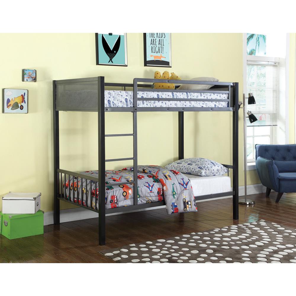 Meyers Twin Over Twin Metal Bunk Bed Black and Gunmetal. Picture 2