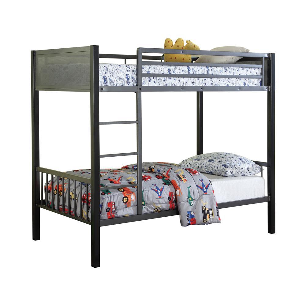 Meyers Twin Over Twin Metal Bunk Bed Black and Gunmetal. Picture 1