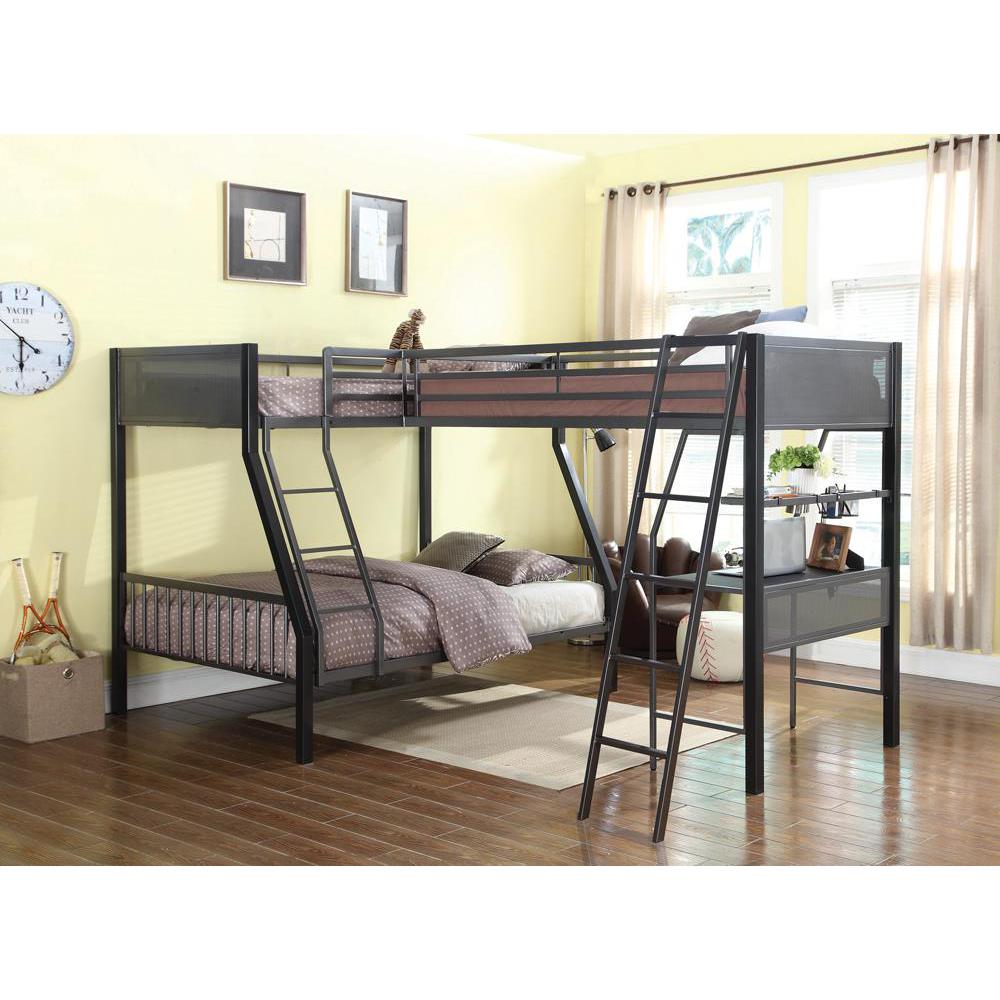 Meyers 2-piece Metal Twin Over Full Bunk Bed Set Black and Gunmetal. Picture 1