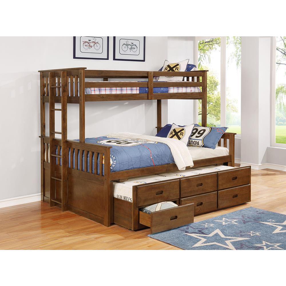 Atkin Twin Extra Long over Queen 3-drawer Bunk Bed Weathered Walnut. Picture 6