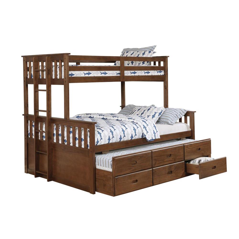 Atkin Twin Extra Long over Queen 3-drawer Bunk Bed Weathered Walnut. Picture 1