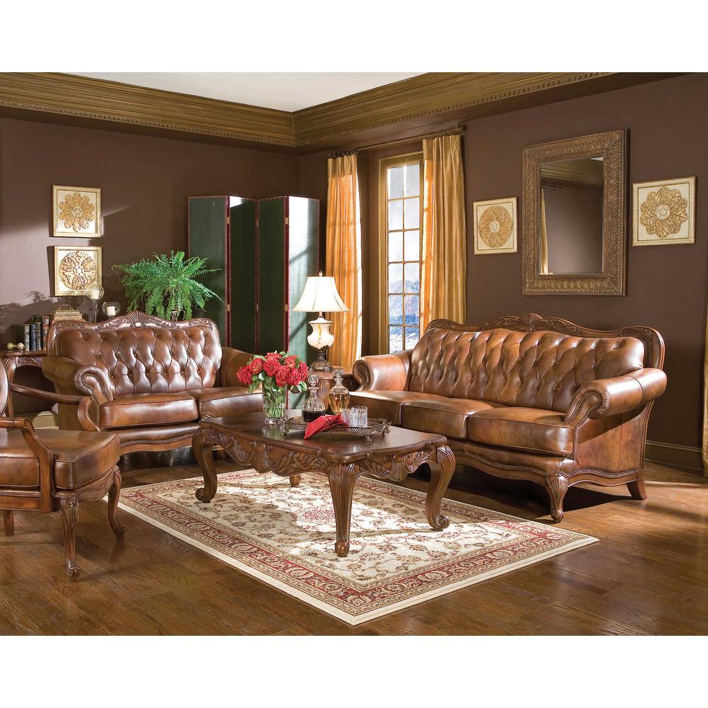 Victoria Upholstered Tufted Living Room Set Brown. Picture 1