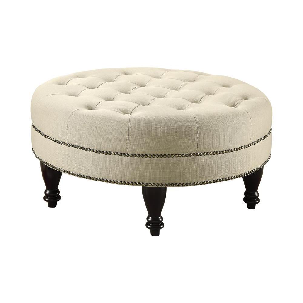 Elchin Round Upholstered Tufted Ottoman Oatmeal. Picture 2