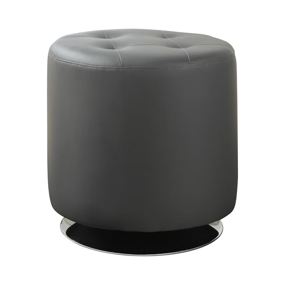 Bowman Round Upholstered Ottoman Grey. Picture 2