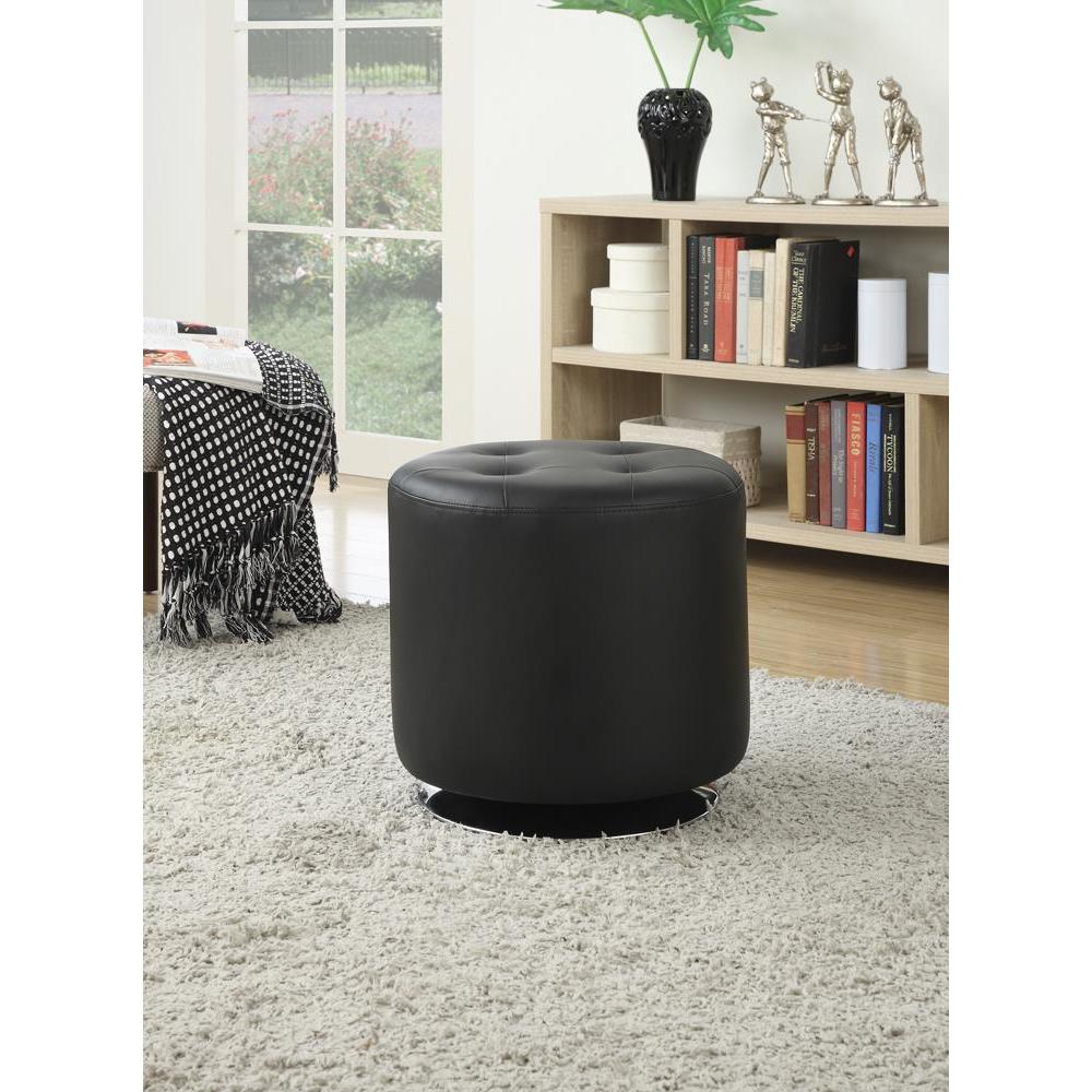 Bowman Round Upholstered Ottoman Black. Picture 1
