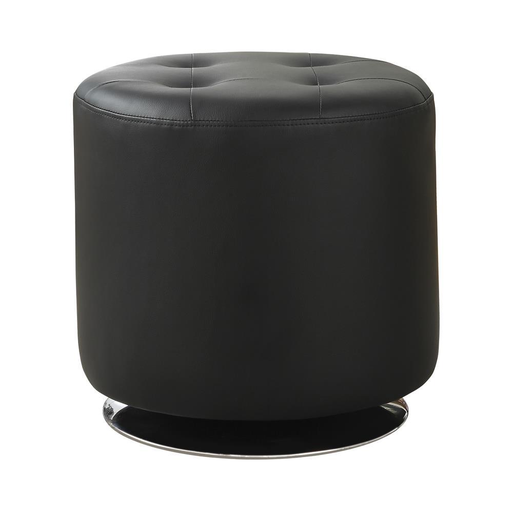 Bowman Round Upholstered Ottoman Black. Picture 2