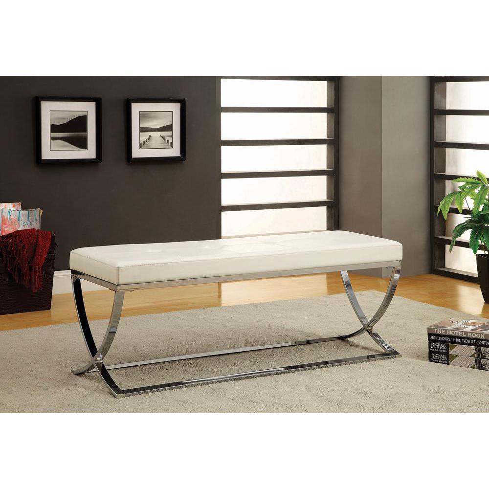 Walton Bench with Metal Base White and Chrome. Picture 1