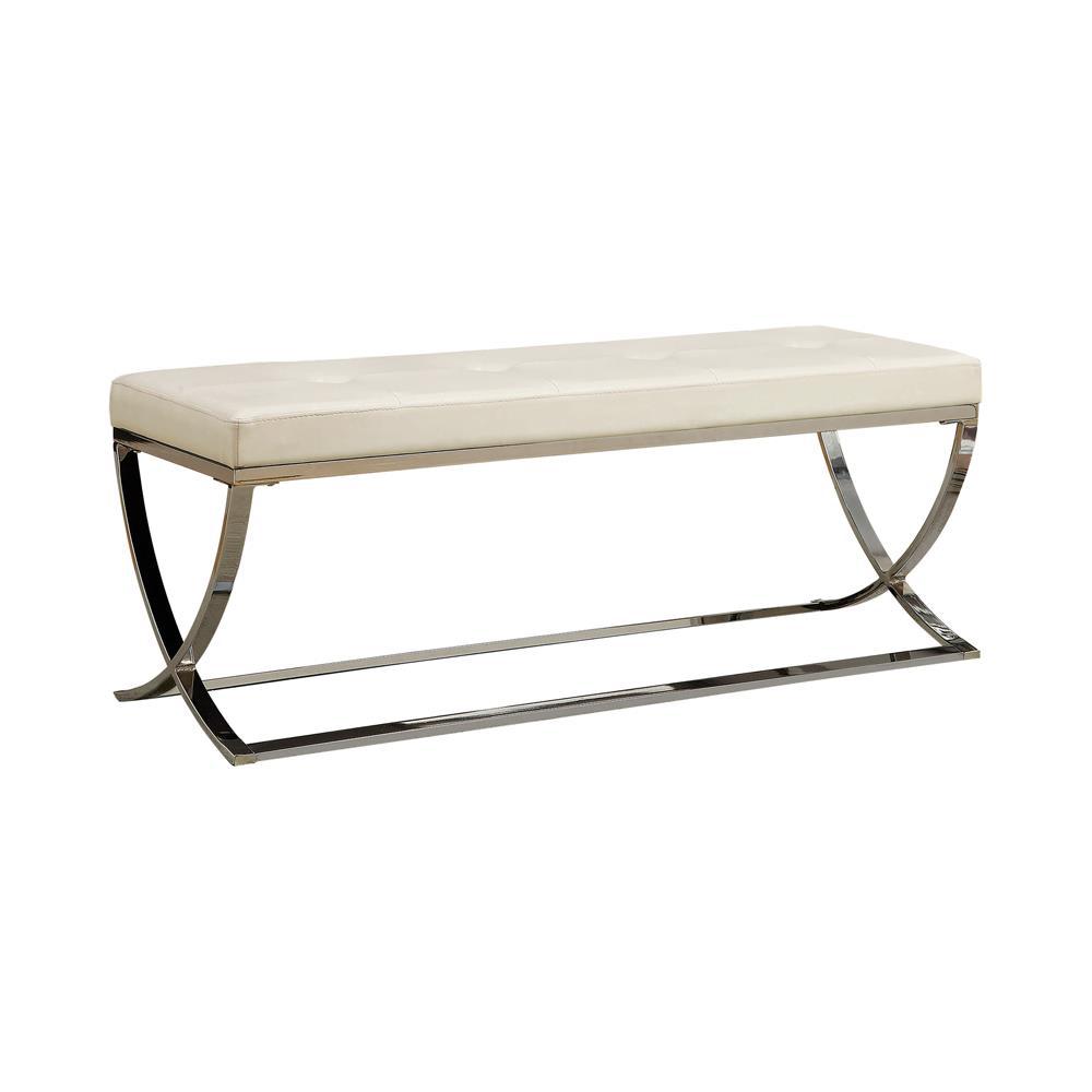 Walton Bench with Metal Base White and Chrome. Picture 2