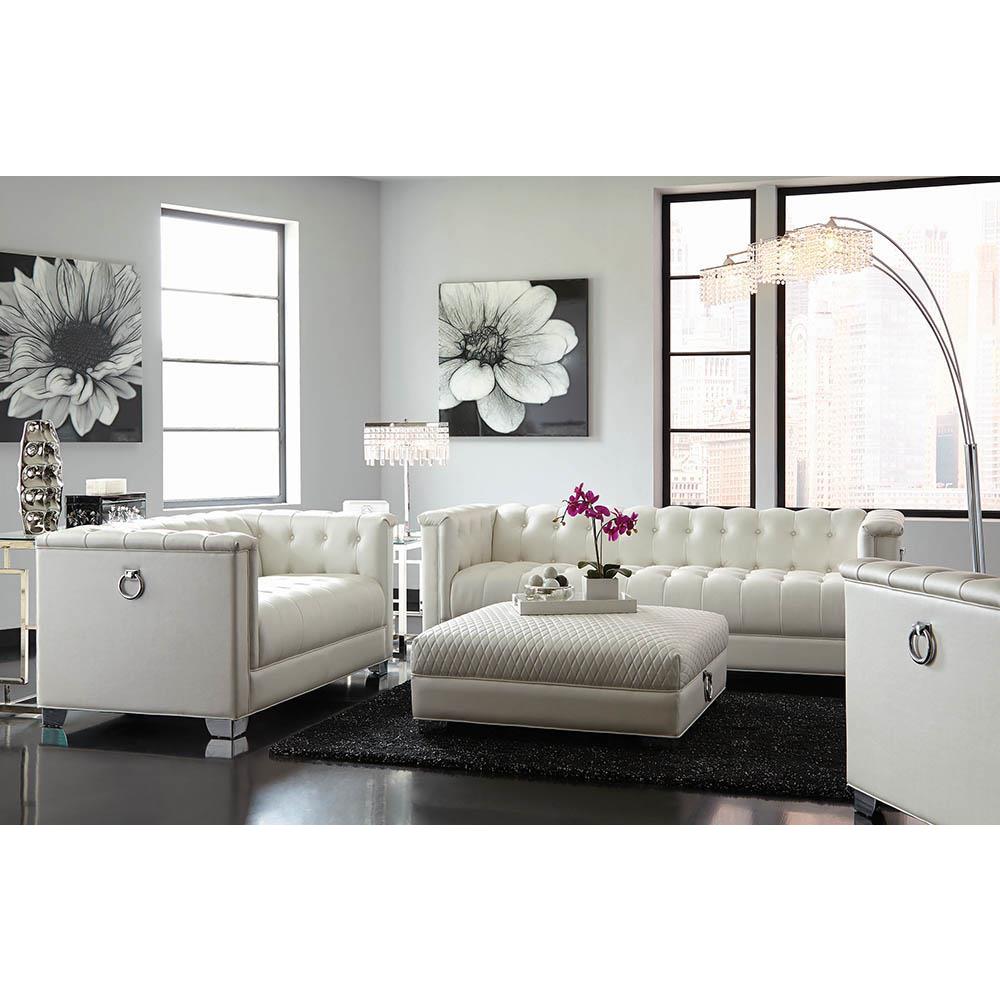 Chaviano Tufted Upholstered Sofa Pearl White. Picture 1