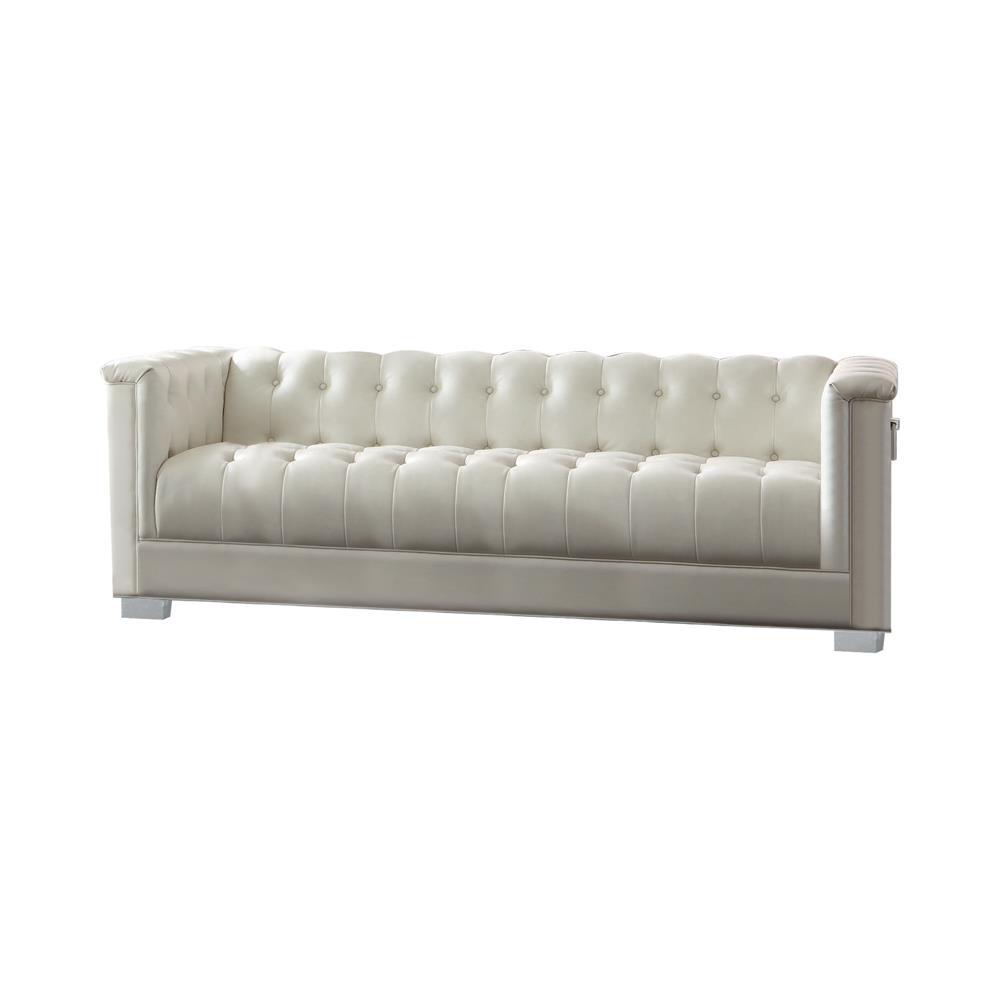 Chaviano Tufted Upholstered Sofa Pearl White. Picture 2