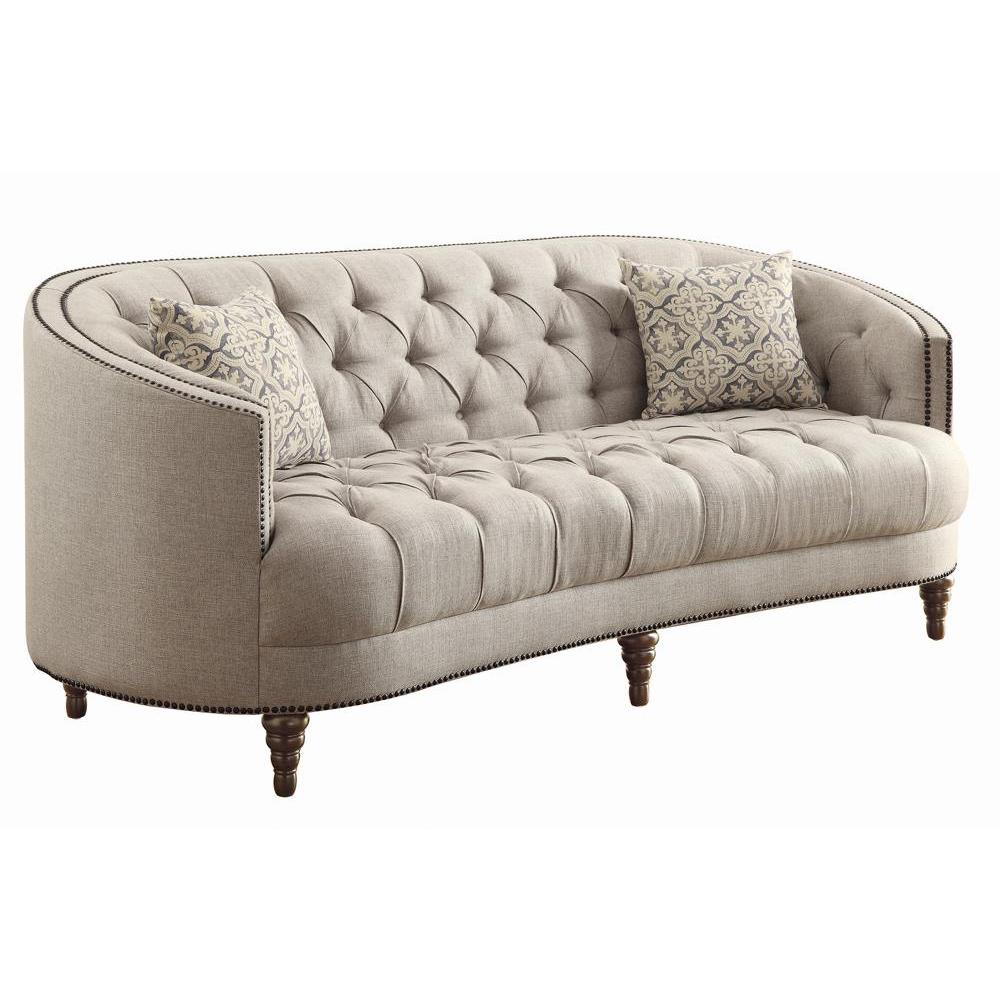 Avonlea Sloped Arm Upholstered Sofa Trim Grey. Picture 2