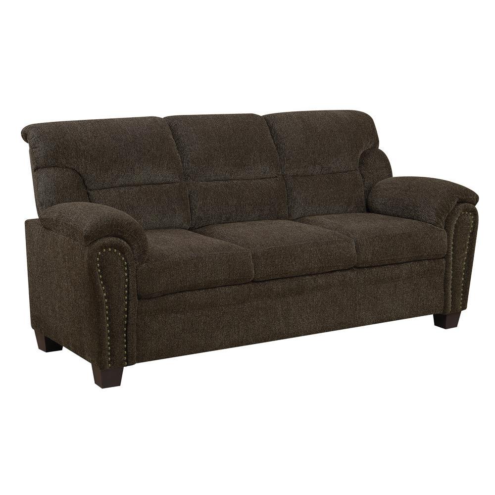 Clementine Upholstered Sofa with Nailhead Trim Brown. Picture 2