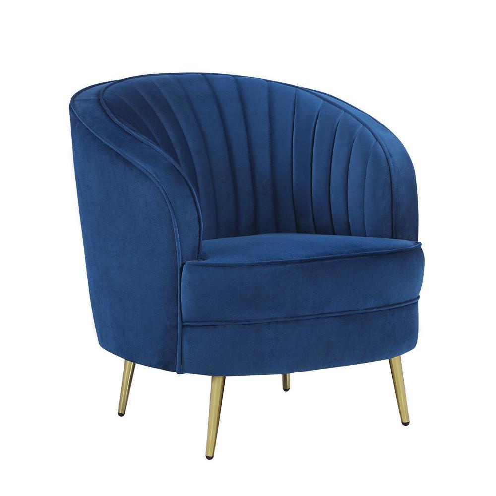 Sophia Upholstered Vertical Channel Tufted Chair Blue. Picture 1