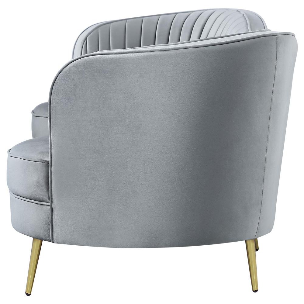 Sophia Upholstered Sofa with Camel Back Grey and Gold. Picture 5