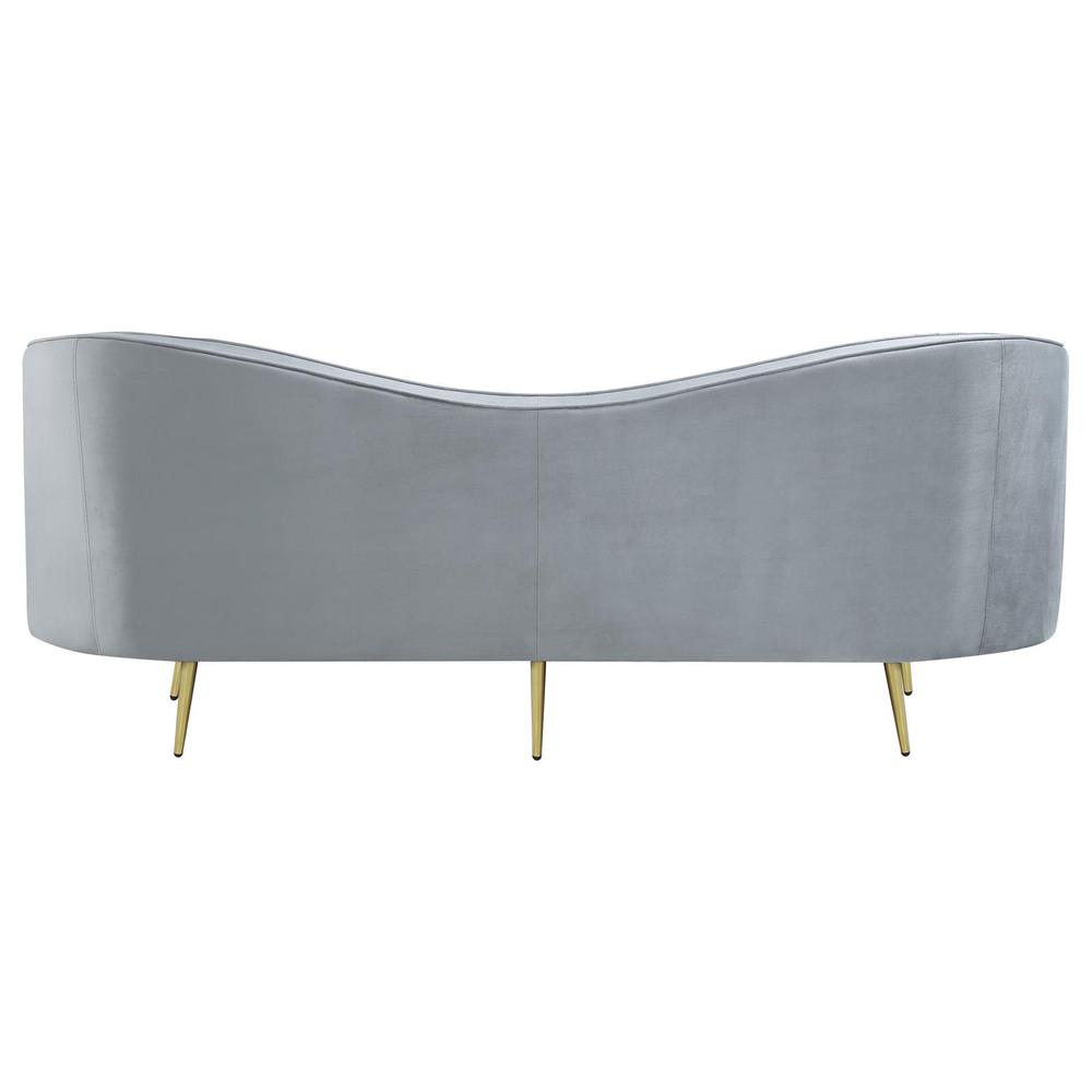 Sophia Upholstered Sofa with Camel Back Grey and Gold. Picture 6