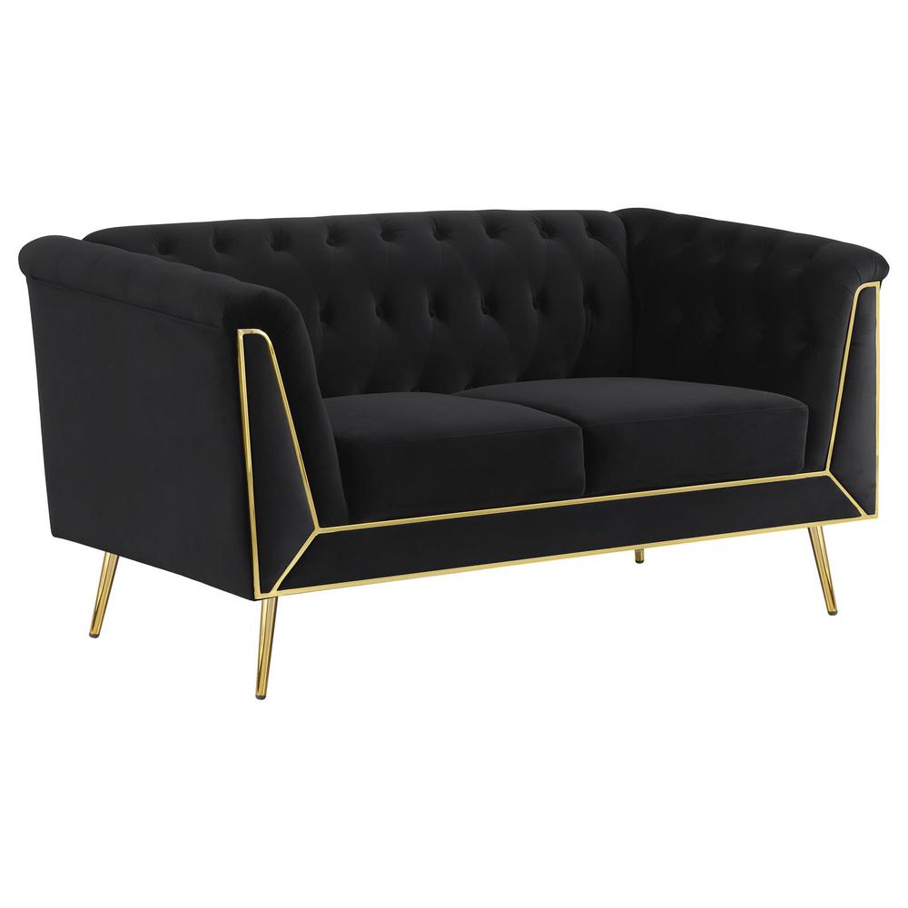 Holly Tuxedo Arm Tufted Back Loveseat Black. Picture 2