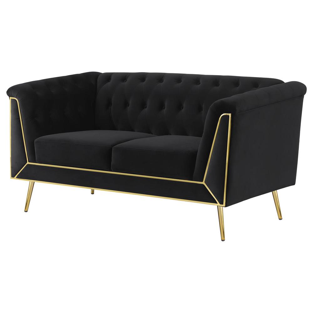Holly Tuxedo Arm Tufted Back Loveseat Black. Picture 4