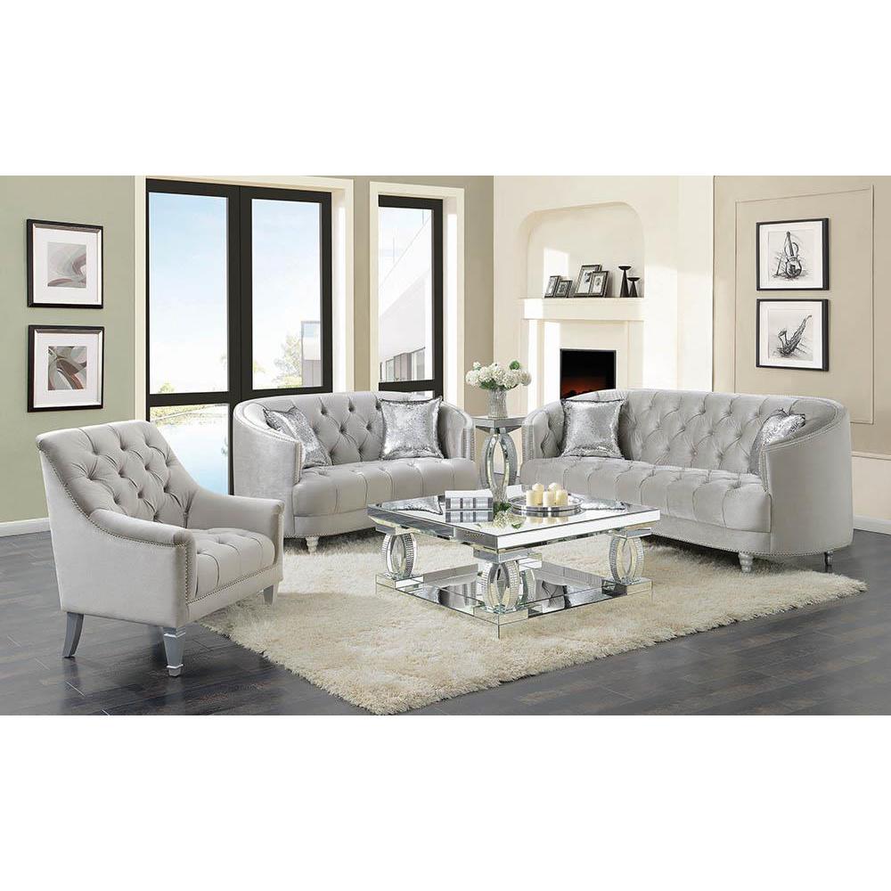 Avonlea Sloped Arm Tufted Sofa Grey. Picture 1