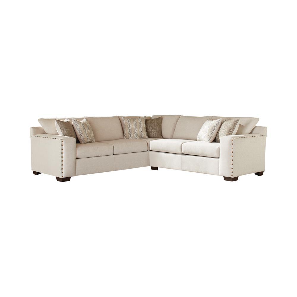 Aria L-Shaped Sectional With Nailhead Oatmeal. Picture 2