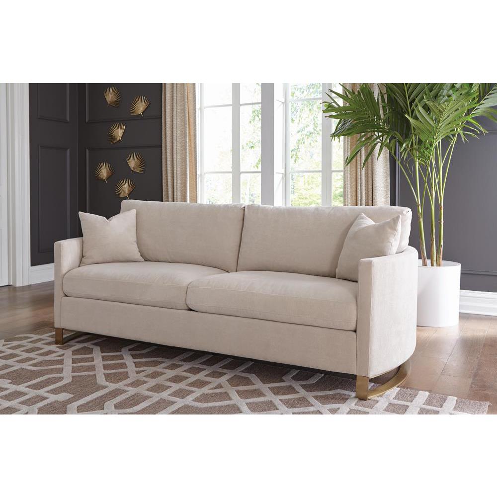 Corliss Upholstered Arched Arms Sofa Beige. Picture 1