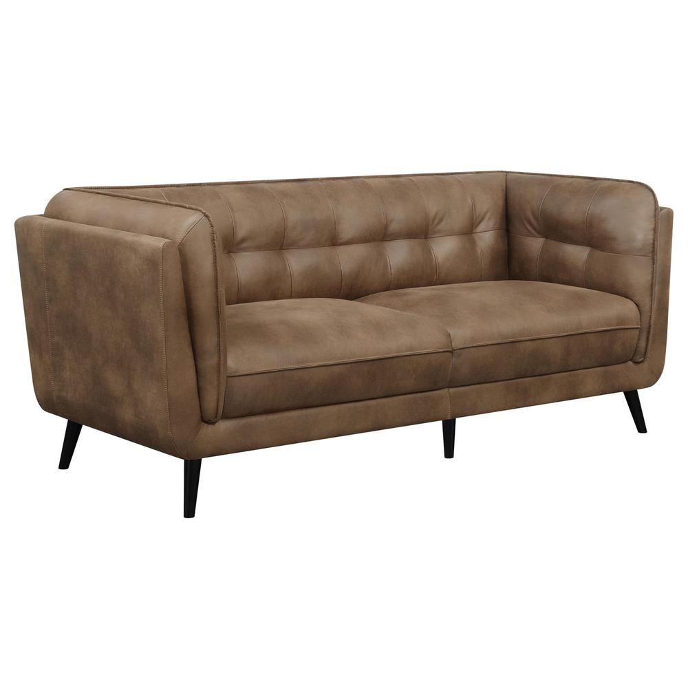 Thatcher Upholstered Button Tufted Sofa Brown. Picture 2
