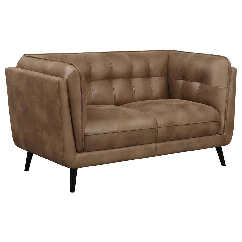 Thatcher Upholstered Button Tufted Loveseat Brown. Picture 2