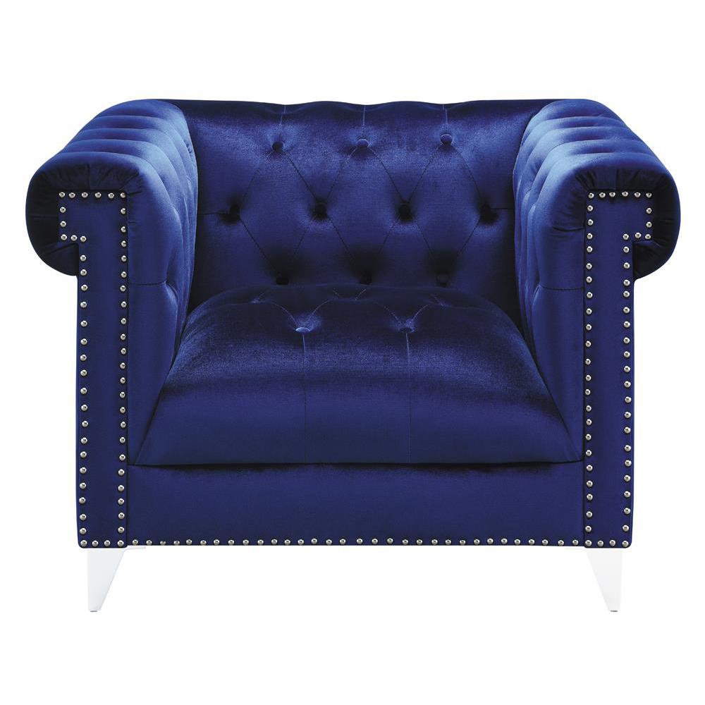 Bleker Tufted Tuxedo Arm Chair Blue. Picture 2