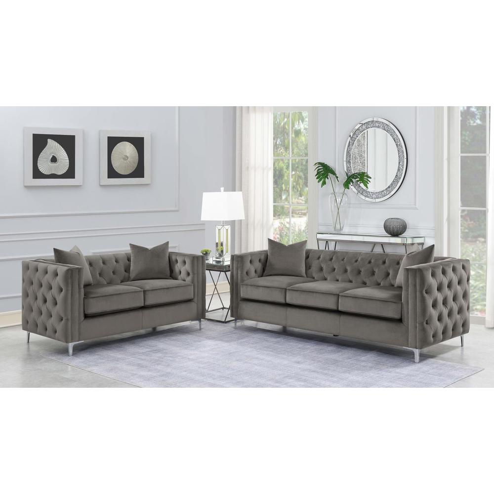 Phoebe 2-piece Tufted Tuxedo Arms Living Room Set Urban Bronze. Picture 12