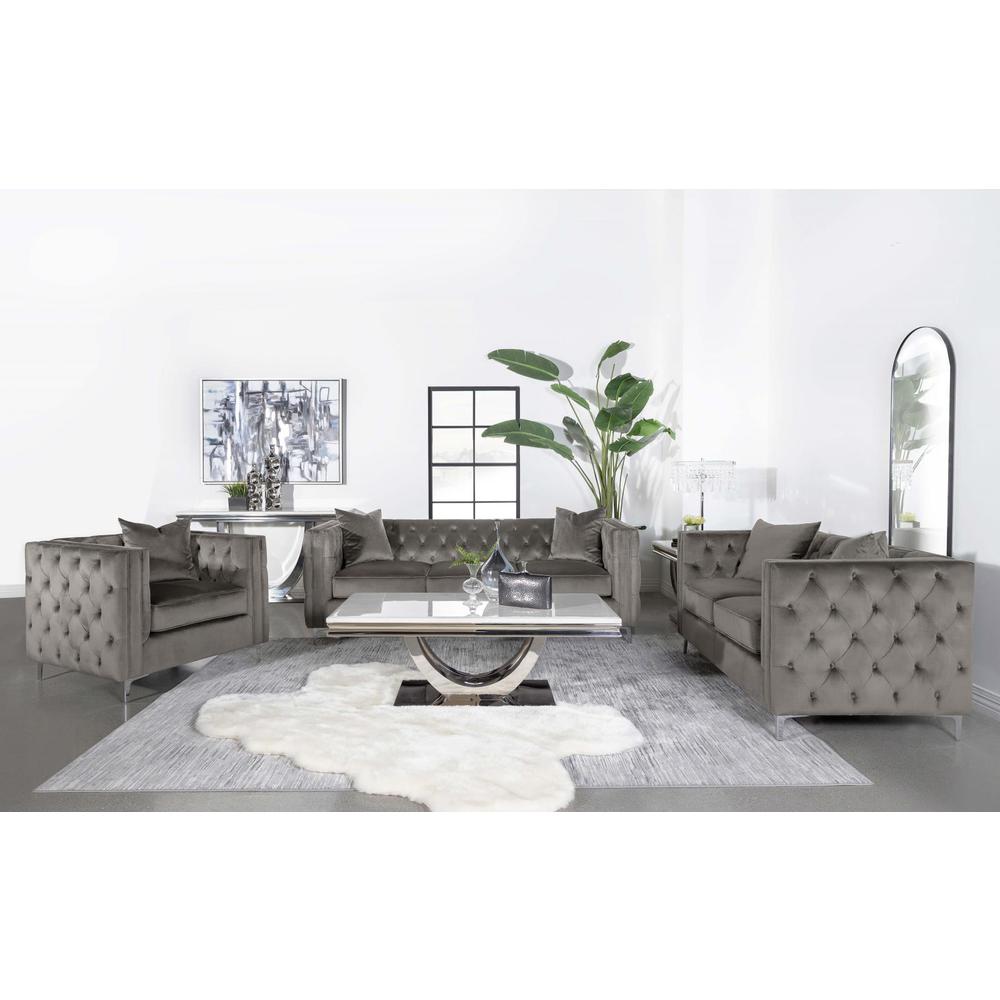 Phoebe 3-piece Tufted Tuxedo Arms Living Room Set Urban Bronze. Picture 14