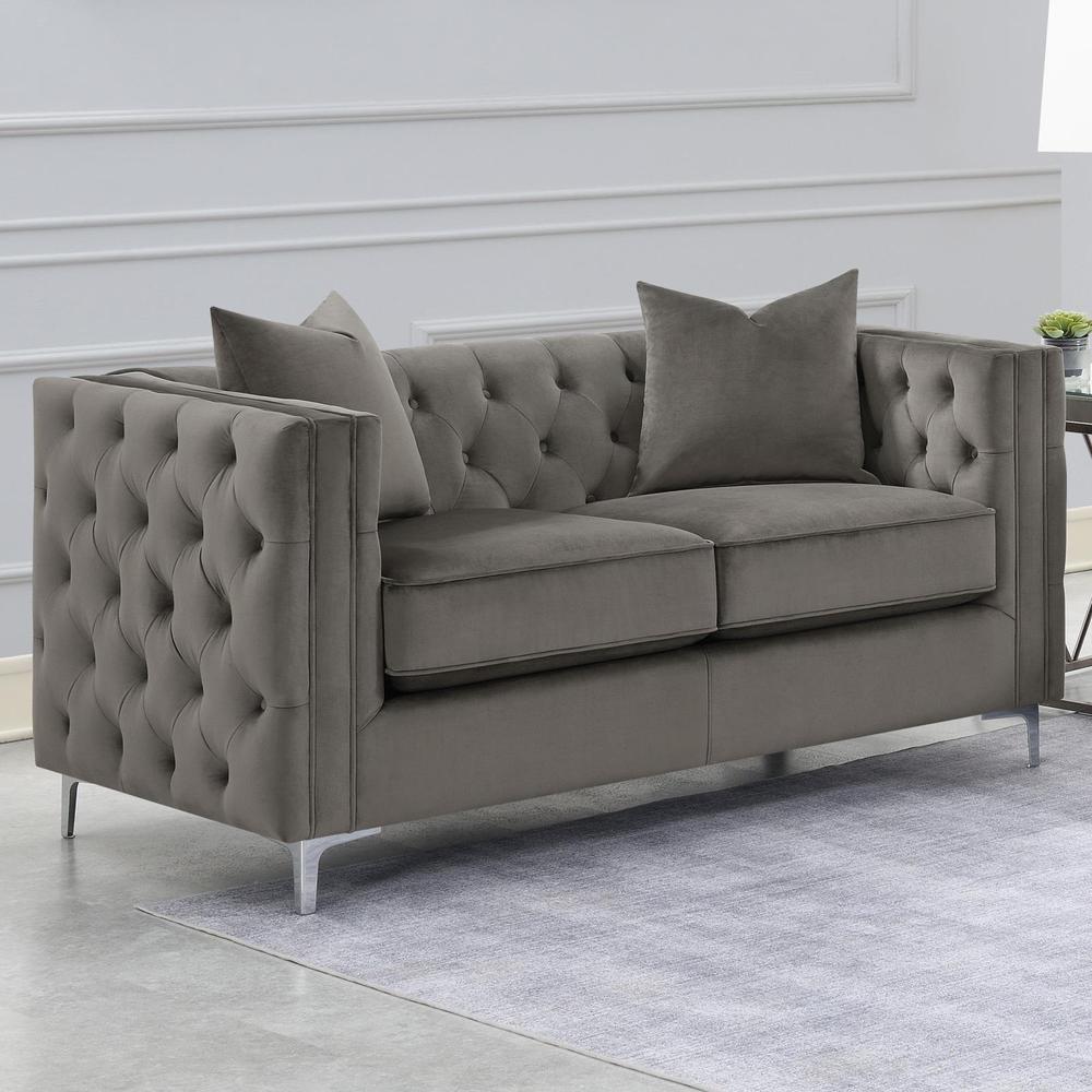 Phoebe Tufted Tuxedo Arms Loveseat Urban Bronze. Picture 1