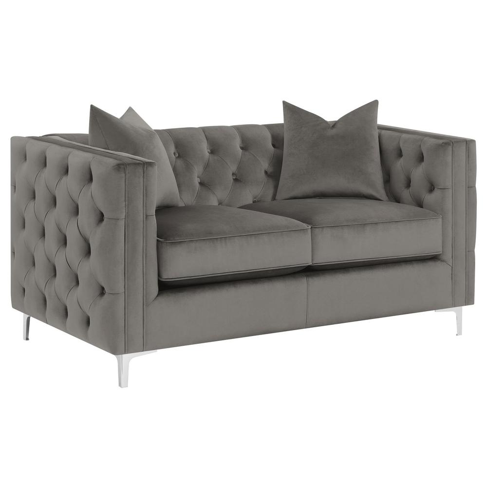 Phoebe Tufted Tuxedo Arms Loveseat Urban Bronze. Picture 2