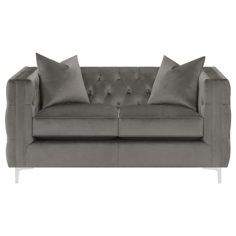Phoebe Tufted Tuxedo Arms Loveseat Urban Bronze. Picture 3