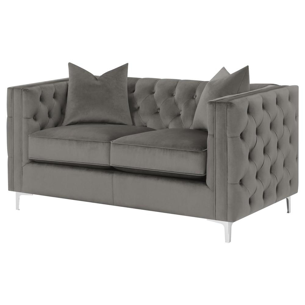 Phoebe Tufted Tuxedo Arms Loveseat Urban Bronze. Picture 4