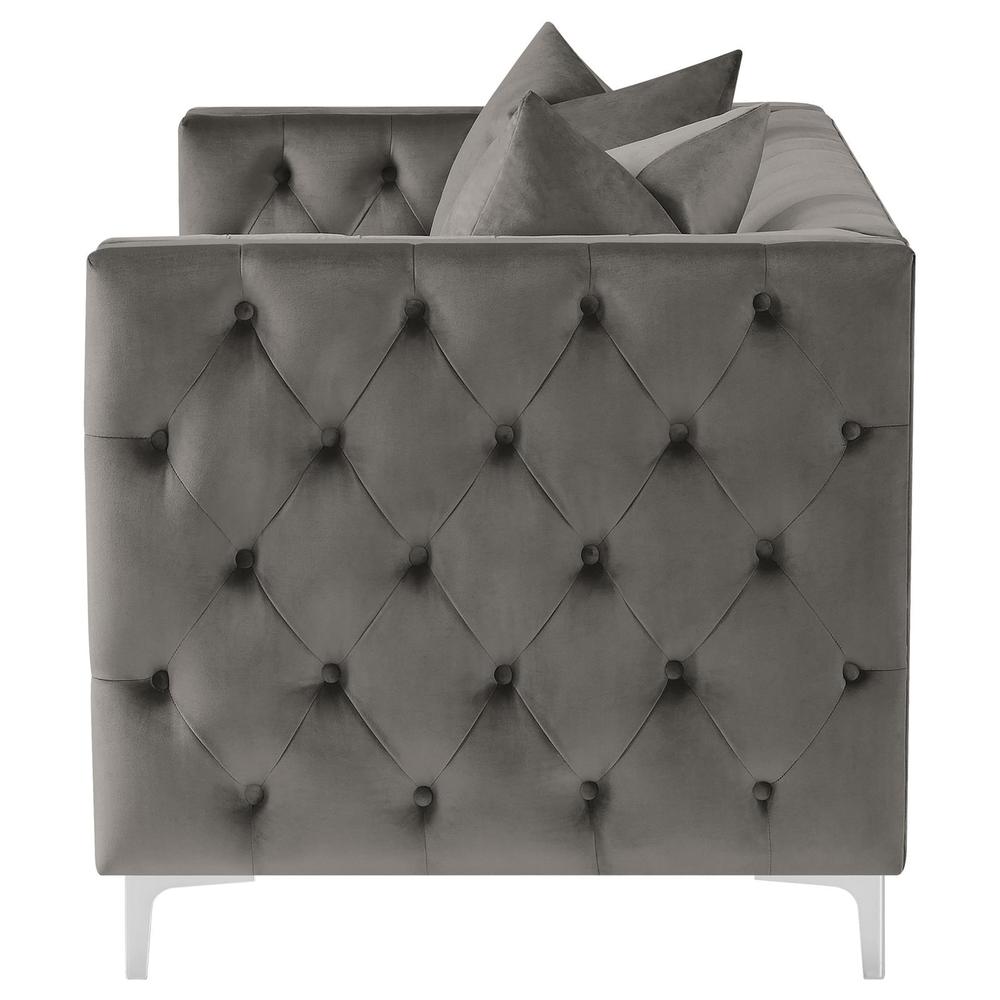 Phoebe Tufted Tuxedo Arms Loveseat Urban Bronze. Picture 5
