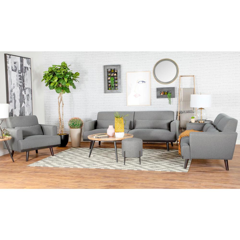 3-piece Upholstered Living Room Set with Track Arms Sharkskin and Dark Brown. Picture 1