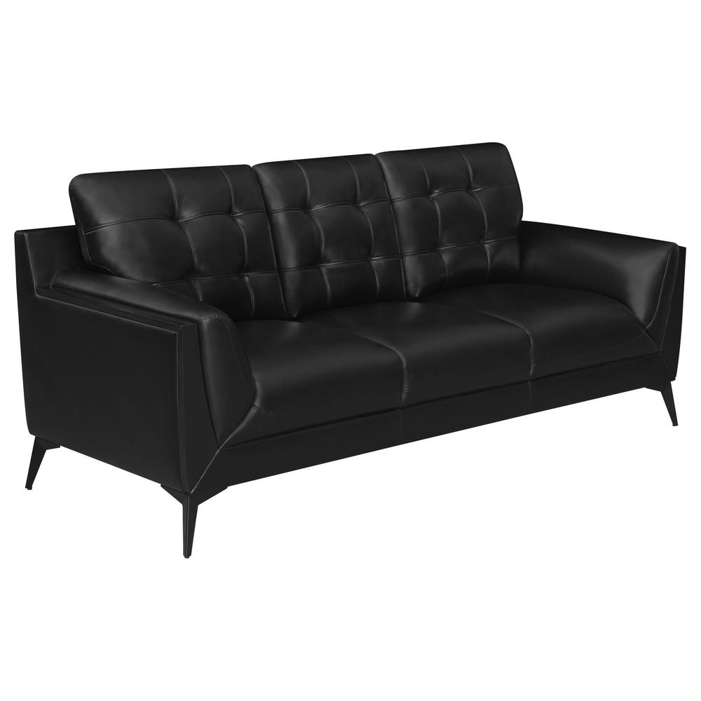 Moira Upholstered Tufted Living Room Set with Track Arms Black. Picture 2
