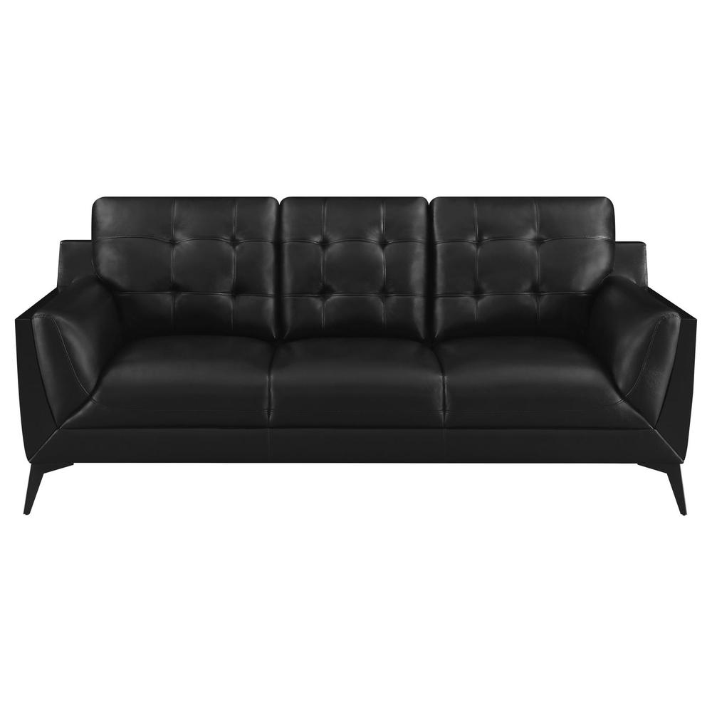 Moira Upholstered Tufted Living Room Set with Track Arms Black. Picture 3