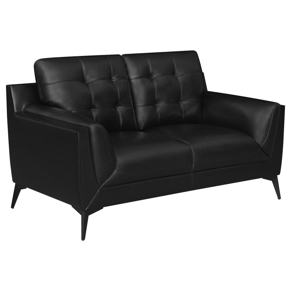 Moira Upholstered Tufted Living Room Set with Track Arms Black. Picture 6