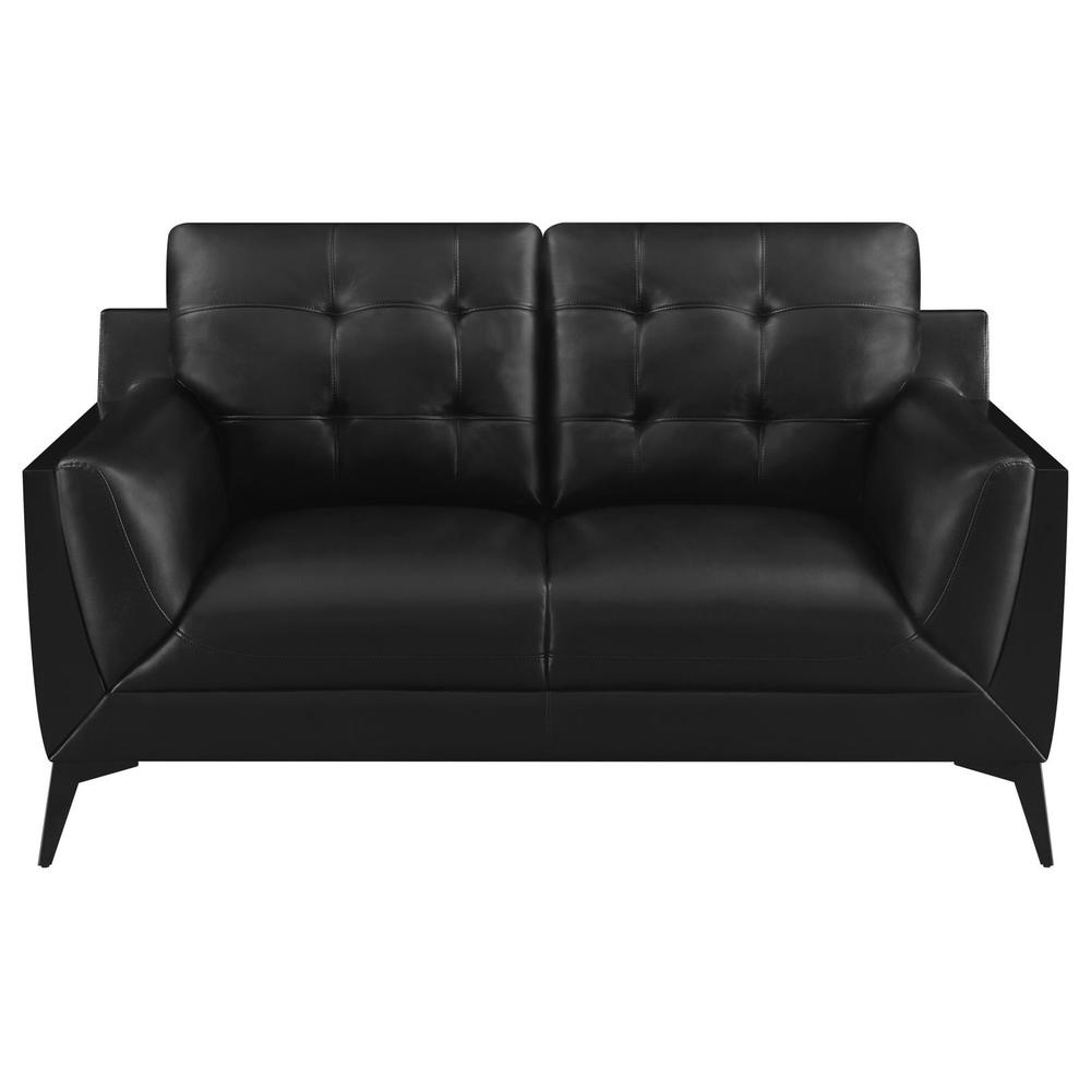 Moira Upholstered Tufted Living Room Set with Track Arms Black. Picture 7