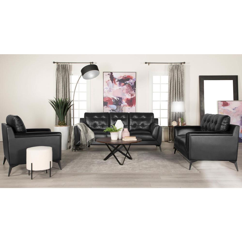 Moira Upholstered Tufted Living Room Set with Track Arms Black. Picture 1