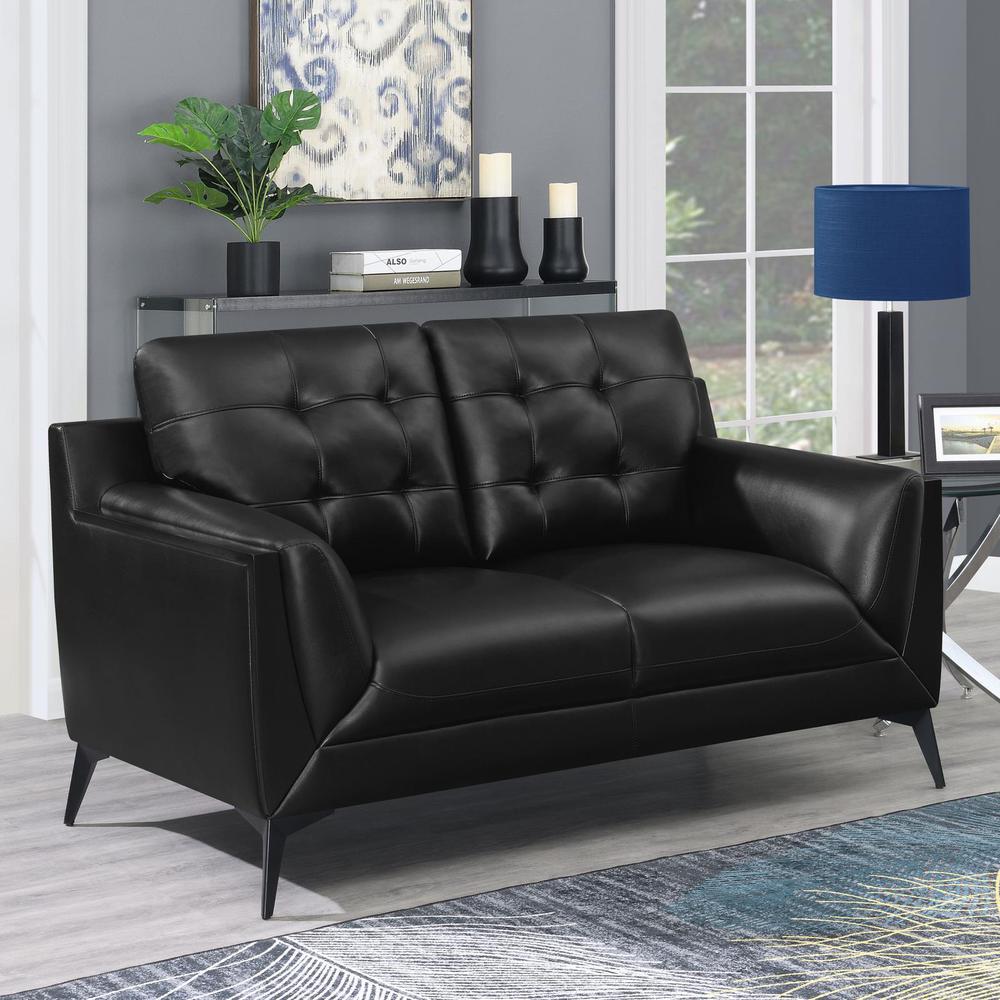 Moira Upholstered Tufted Loveseat with Track Arms Black. Picture 1