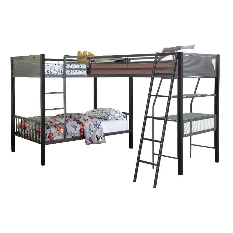 Meyers 2-piece Metal Twin Over Twin Bunk Bed Set Black and Gunmetal. Picture 1