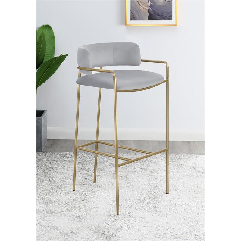 Comstock Upholstered Low Back Stool Grey and Gold. Picture 2